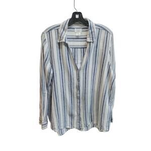 Sigrid Olsen Women's size‎ Medium Striped Linen Button up Quiet Luxury Shirt Top